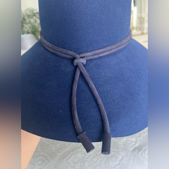 Hermes blue extra wide brim rope hat 100% rabbit hair felt 58CM - Picture 17 of 17
